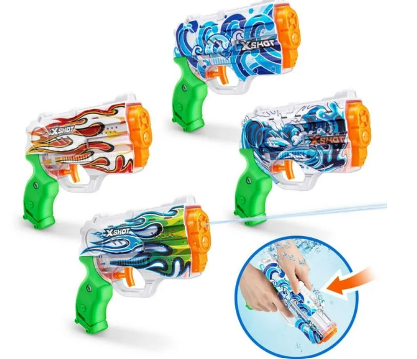 X-Shot Water Fast-Fill Skins Nano Water Blaster (4-pack), By Zuru