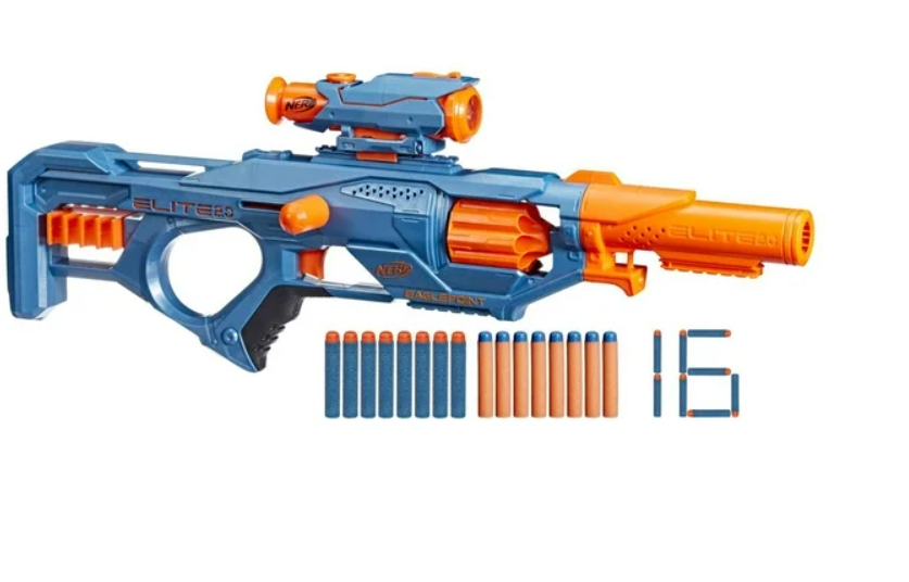 Nerf Elite 2.0 Eaglepoint RD-8 Dart Blaster, 8 Dart Drum, Nerf Scope, Barrel, 16 Nerf Elite Darts, Outdoor Toys, Ages 8 and up
