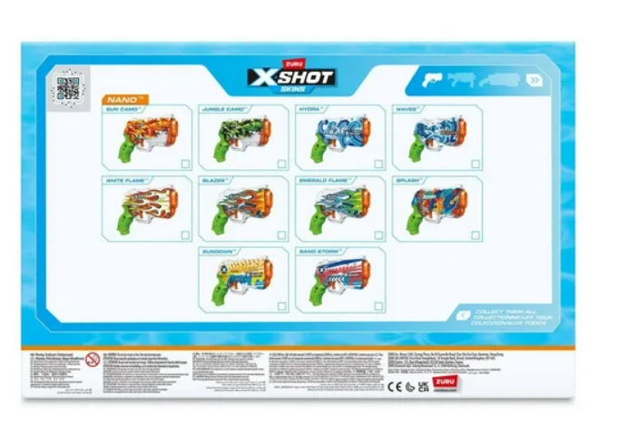 X-Shot Water Fast-Fill Skins Nano Water Blaster (4-pack), By Zuru